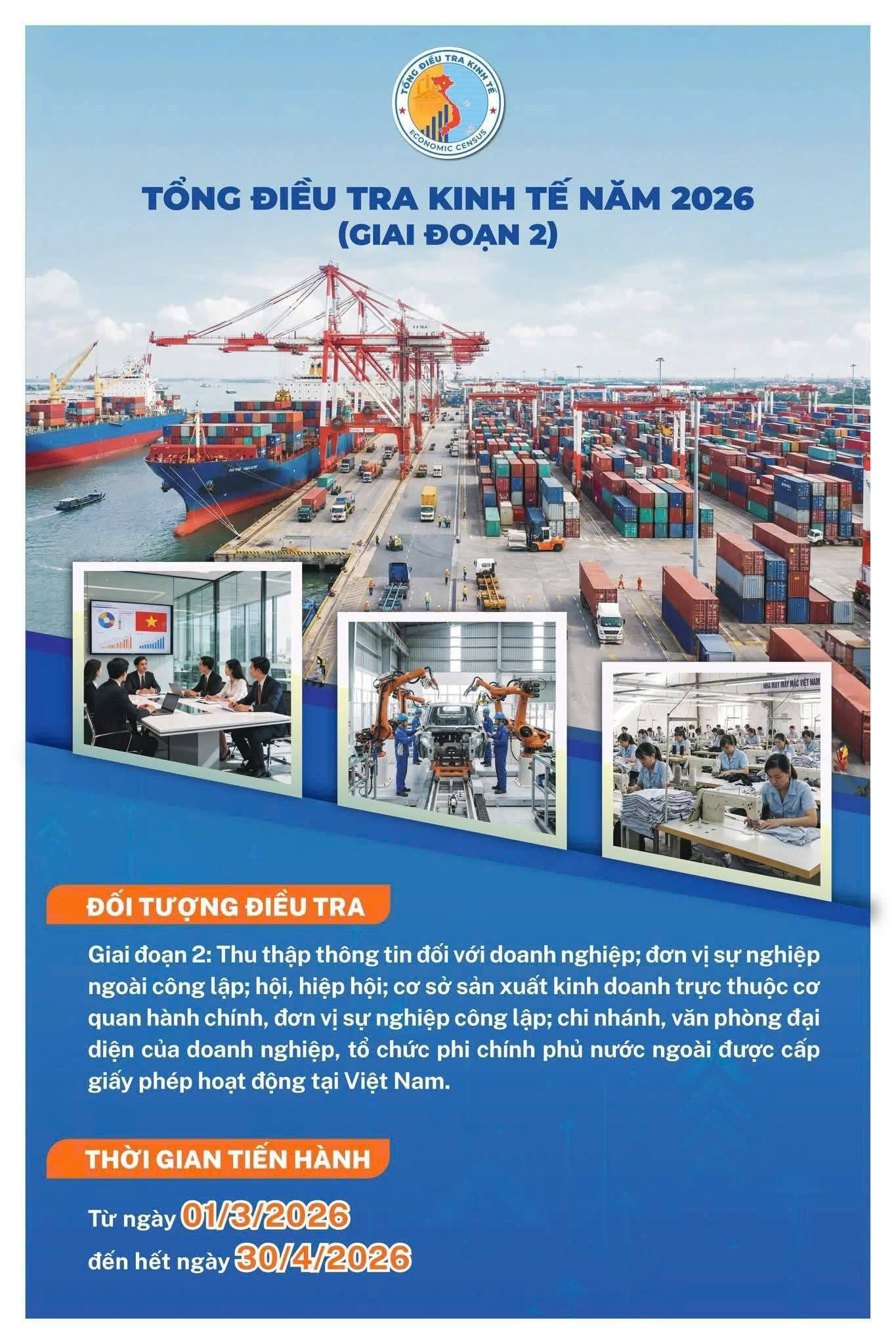 Thống kê tỉnh Hưng Yên thông báo đến các Doanh nghiệp về việc phối hợp thực hiện kê khai Phiếu Tổng điều tra kinh tế năm 2026